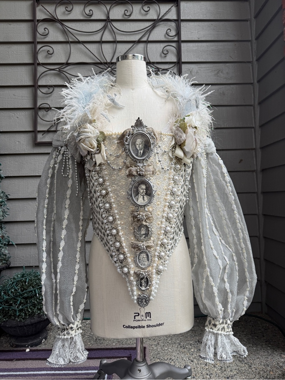 Handcrafted Cream and Silver Embellished Composer Corset Size 12/14
